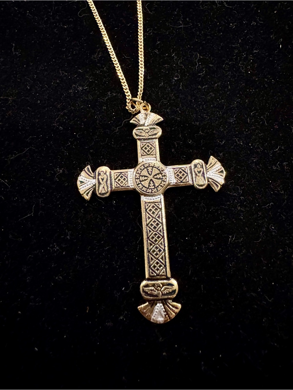 Vintage Spain Damascene Cross Necklace